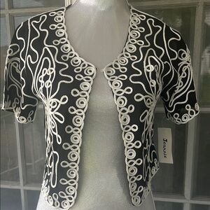 NWT Sheer Black Bolero Embellished with White Trim - Formal Jacket